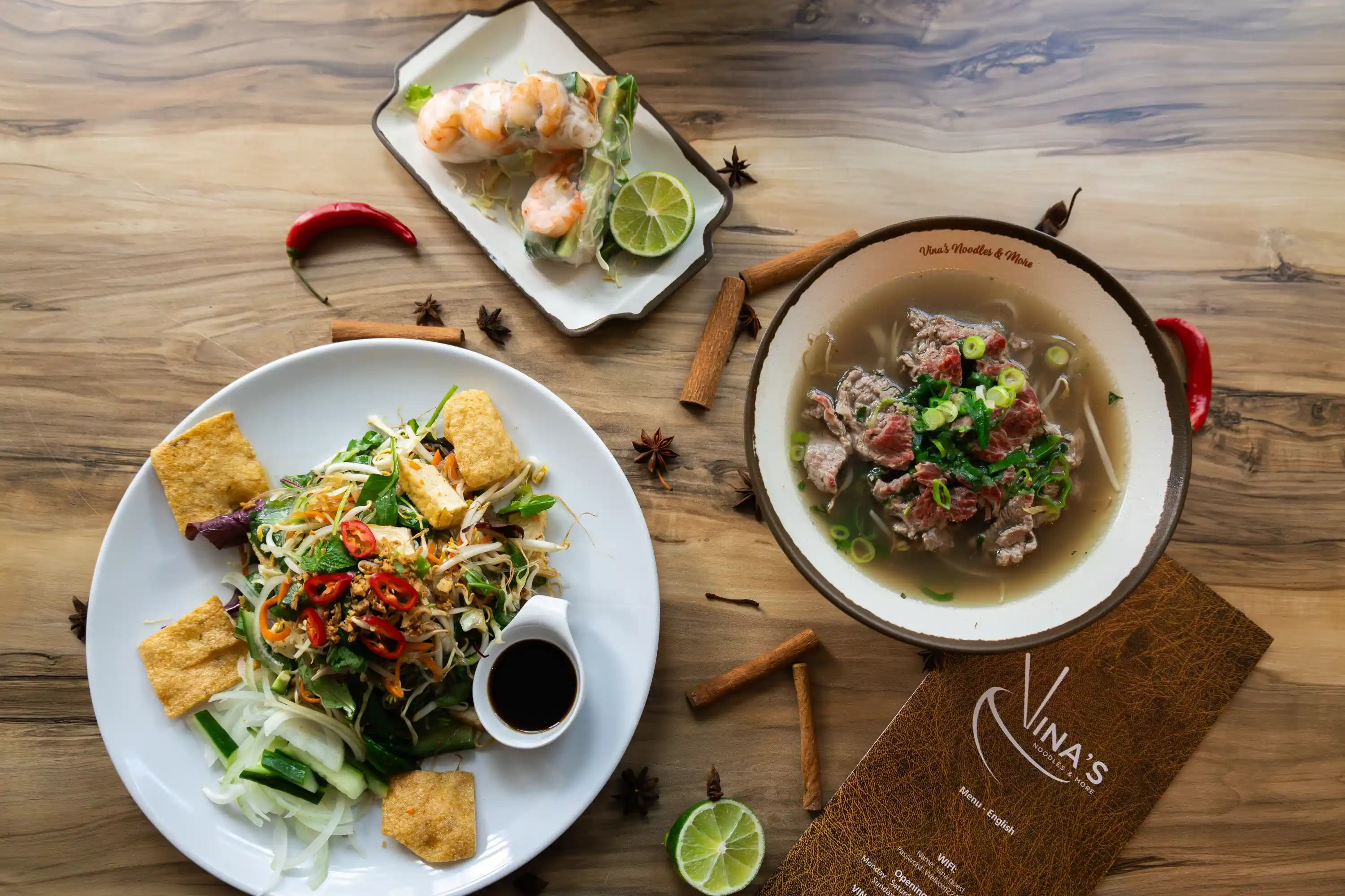 Online ordering background showcasing Vina Noodles cuisine